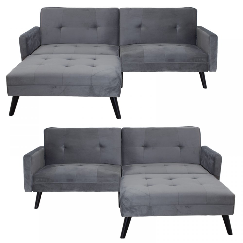Γωνιακός καναπές-κρεβάτι με σκαμπώ "DREAM" σε χρώμα γκρι-ασημί βελούδο ύφασμα 209x87-195x80