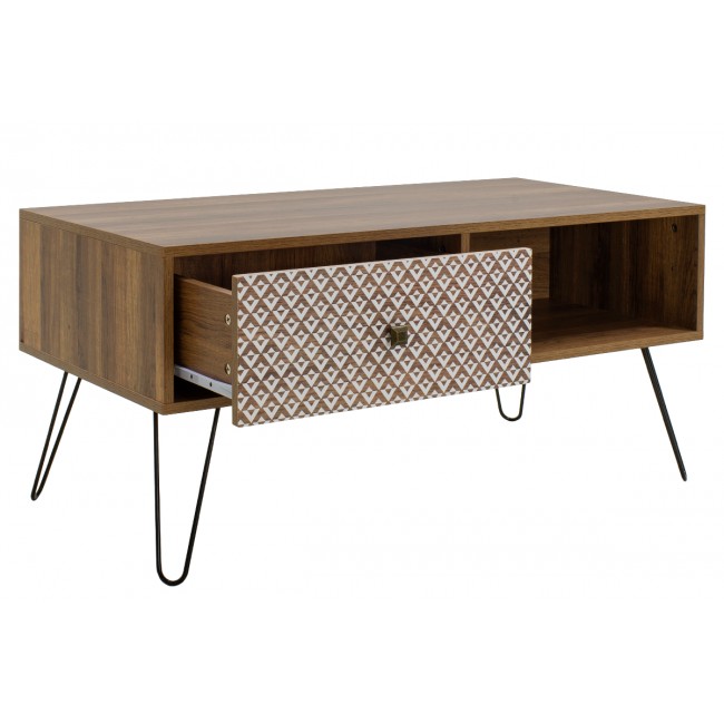 Τραπεζάκι σαλονιού "BOHO" καρυδί με μεταλλικά πόδια 100x50x46