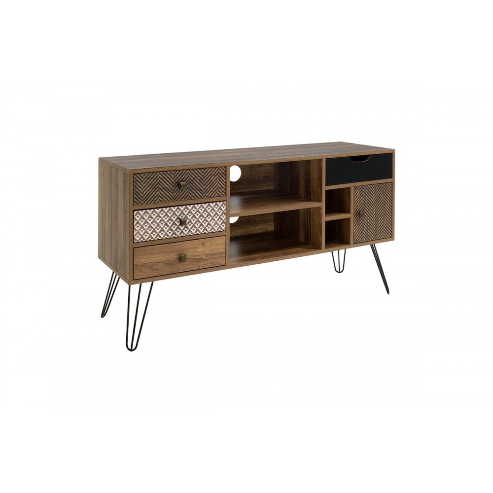 Έπιπλο τηλεόρασης "BOHO" καρυδί με μεταλλικά πόδια 120x39x64