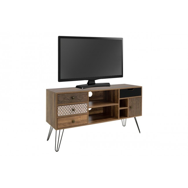 Έπιπλο τηλεόρασης "BOHO" καρυδί με μεταλλικά πόδια 120x39x64