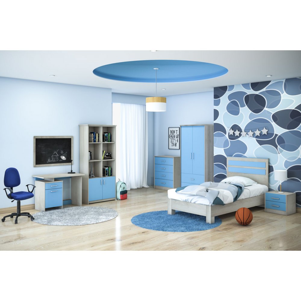 Κομοδίνο παιδικό "LOONEY" με 2 συρτάρια χρώμα castillo-μπλε 47,5x40,5x40,5