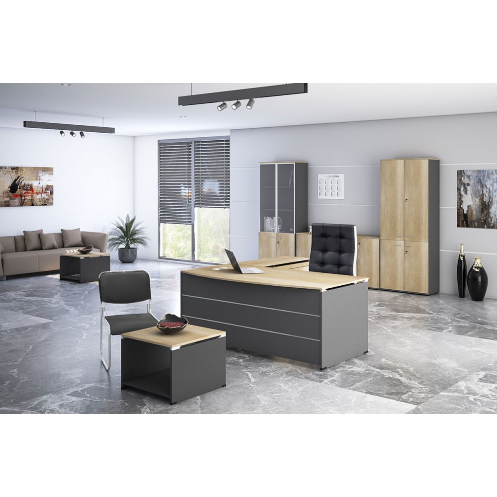 Γραφείο επαγγελματικό "LOTUS" σε χρώμα φυσικό/ανθρακί 180x160x75