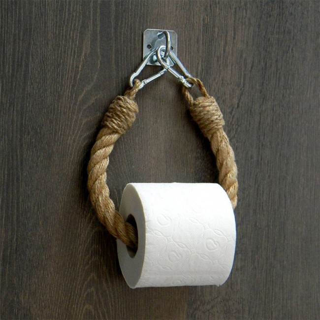 Χαρτοθήκη τοίχου-κρεμάστρα μεταλλική με σχοινί 12x3x38