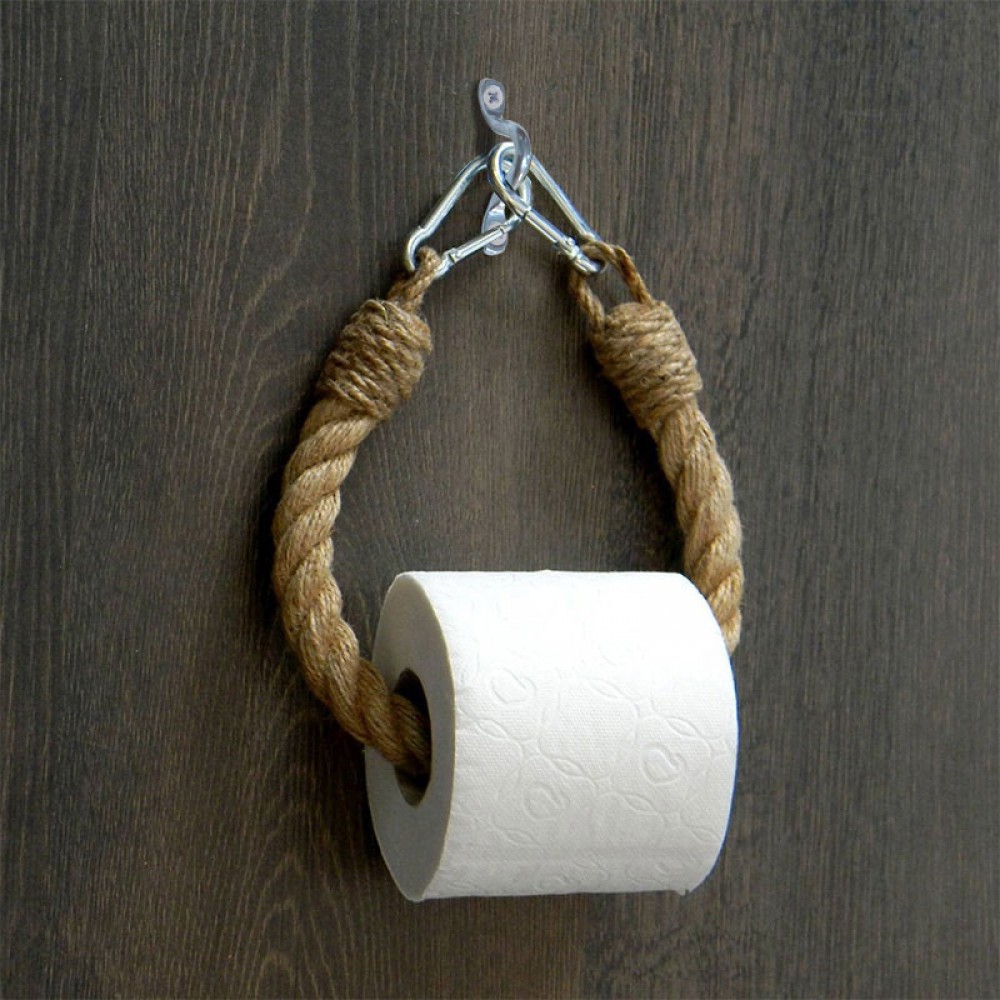 Χαρτοθήκη τοίχου-κρεμάστρα μεταλλική με σχοινί 12x3x38