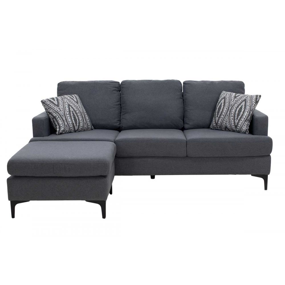 Γωνιακός καναπές "SLIM" με σκαμπώ υφασμάτινος σε ανθρακί χρώμα 185x140x70