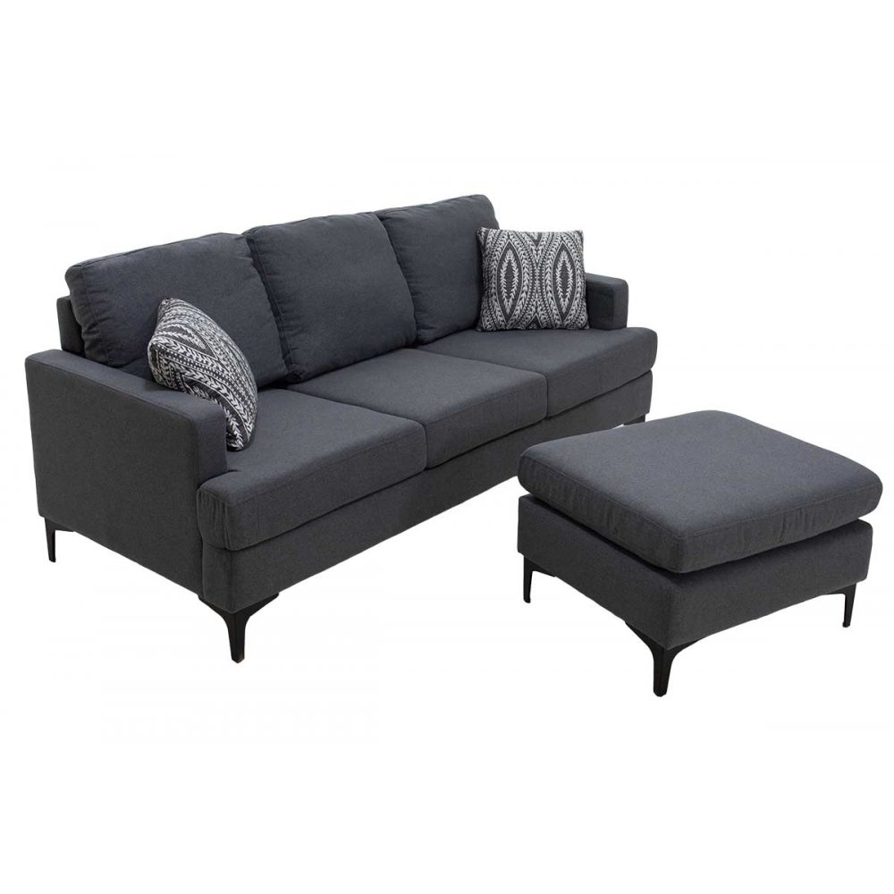 Γωνιακός καναπές "SLIM" με σκαμπώ υφασμάτινος σε ανθρακί χρώμα 185x140x70