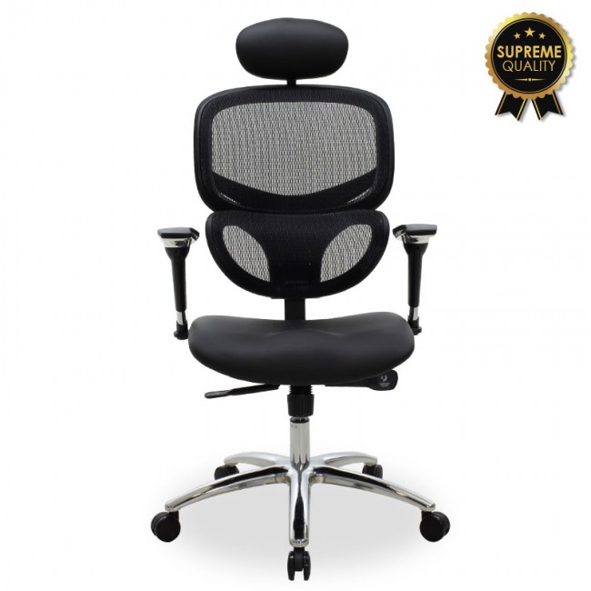 Πολυθρόνα διευθυντή "FREEDOM SUPREME QUALITY" από mesh/τεχνόδερμα σε μαύρο χρώμα 65x66x122/129