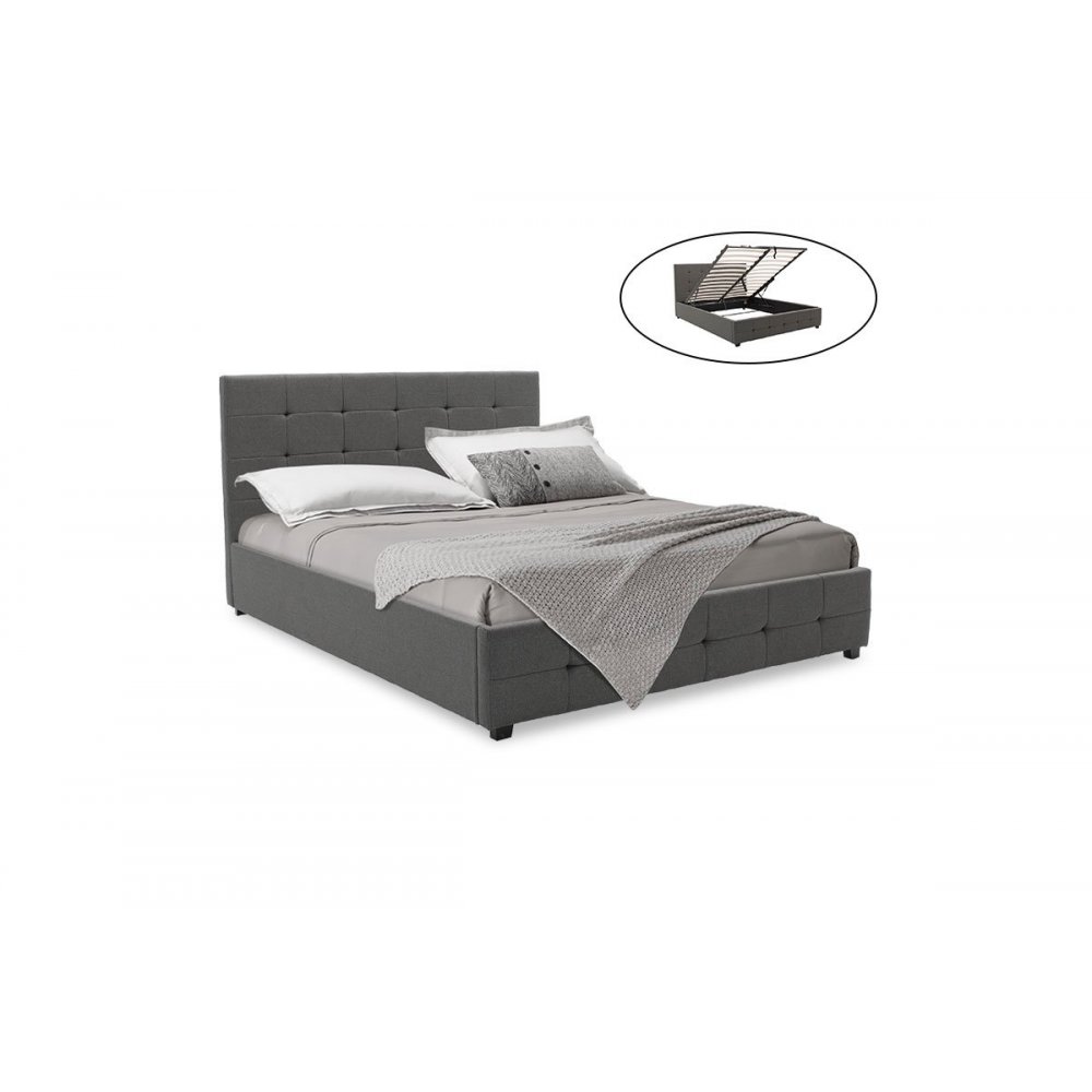 Κρεβάτι διπλό "ROI" με αποθηκευτικό χώρο από ύφασμα σε χρώμα ανθρακί 160x200