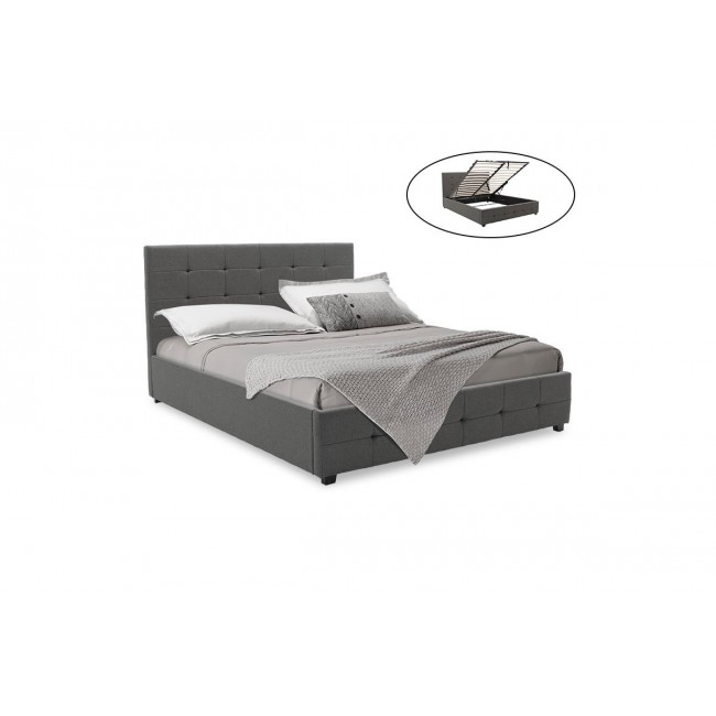 Κρεβάτι διπλό "ROI" με αποθηκευτικό χώρο από ύφασμα σε χρώμα ανθρακί 160x200