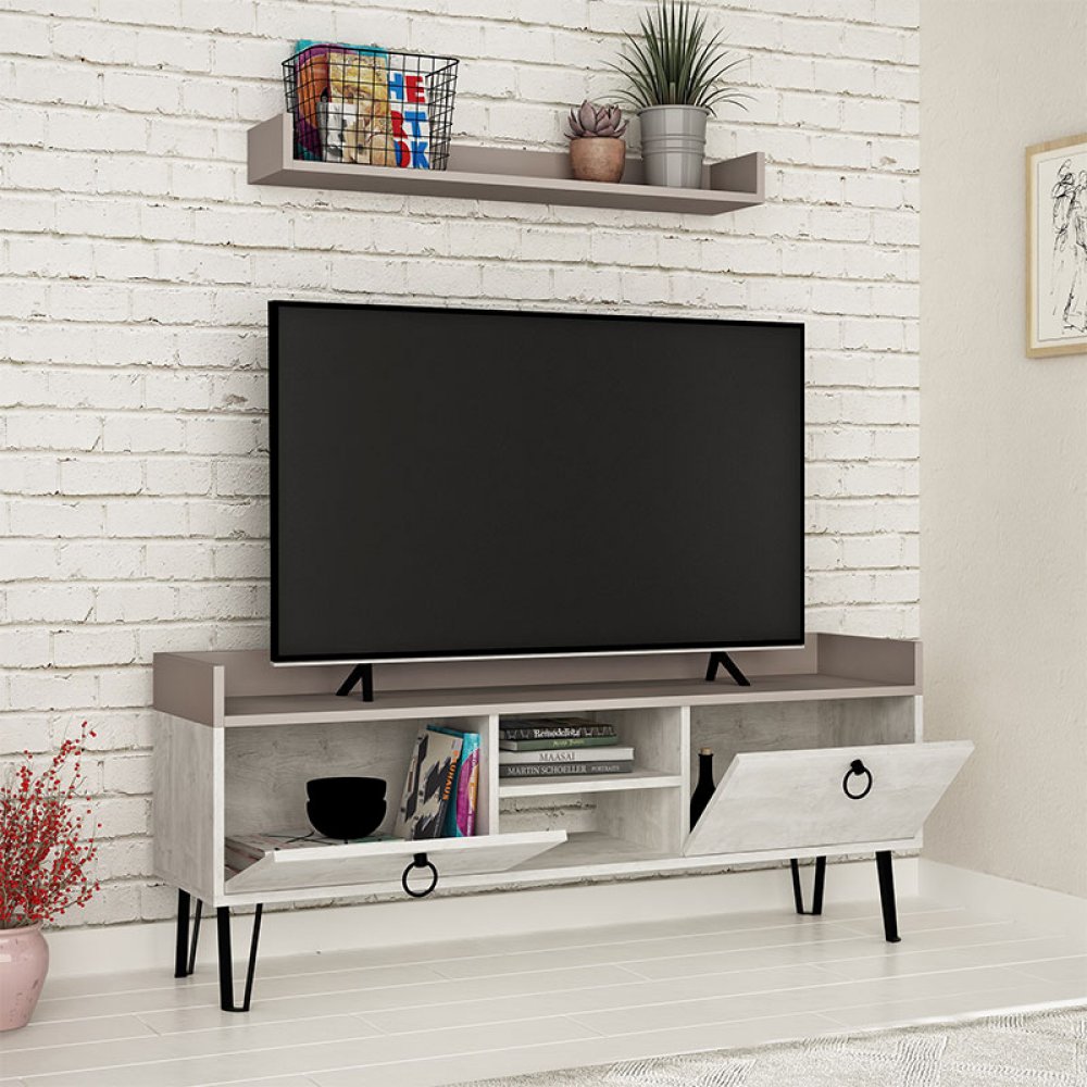 Έπιπλο τηλεόρασης "KEDAY TV" σε χρώμα λευκό ancient-light mocha 140x36x57
