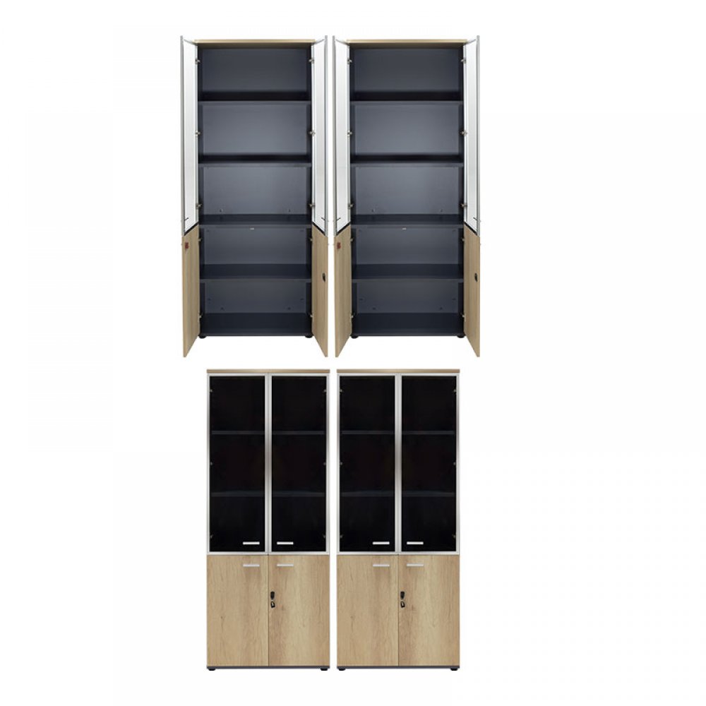 Ντουλάπα γραφείου τετράφυλλη "LOTUS" σε χρώμα φυσικό/ανθρακί 160x40,5x200