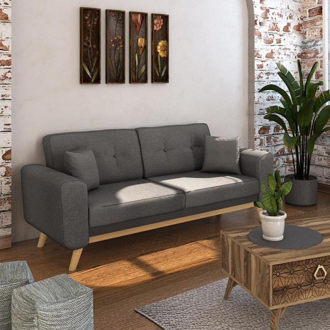 Καναπές-κρεβάτι "CARMELO" τριθέριος με γκρι ύφασμα 214x80x86