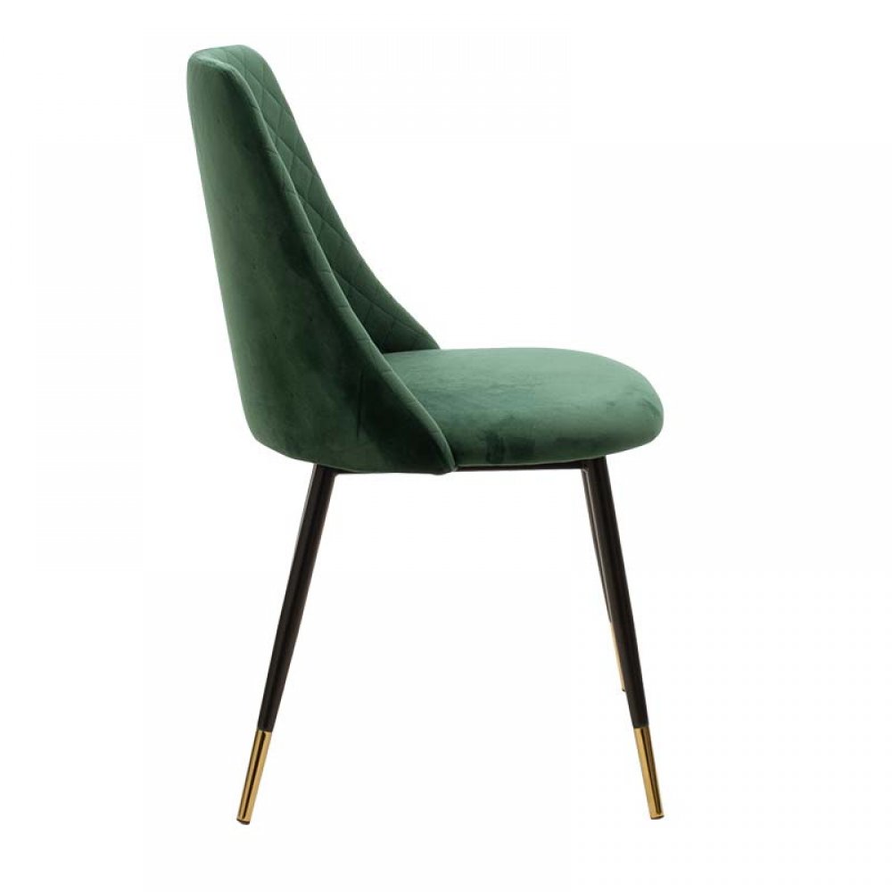 Καρέκλα "GISELLE" μεταλλική-ύφασμα βελουτέ σε χρώμα μαύρο-πράσινο 52x51x82