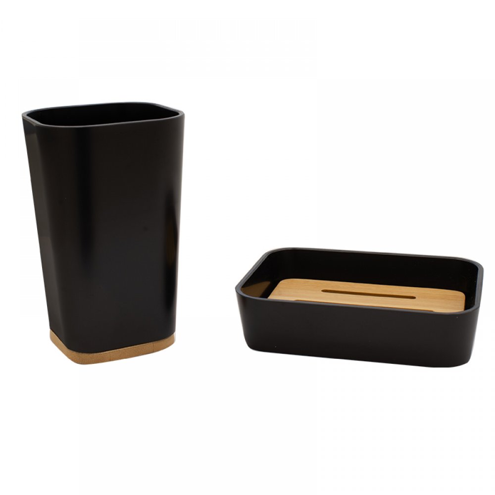 Σετ αξεσουάρ μπάνιου "NATURE" 2τμχ από pp σε χρώμα μαύρο