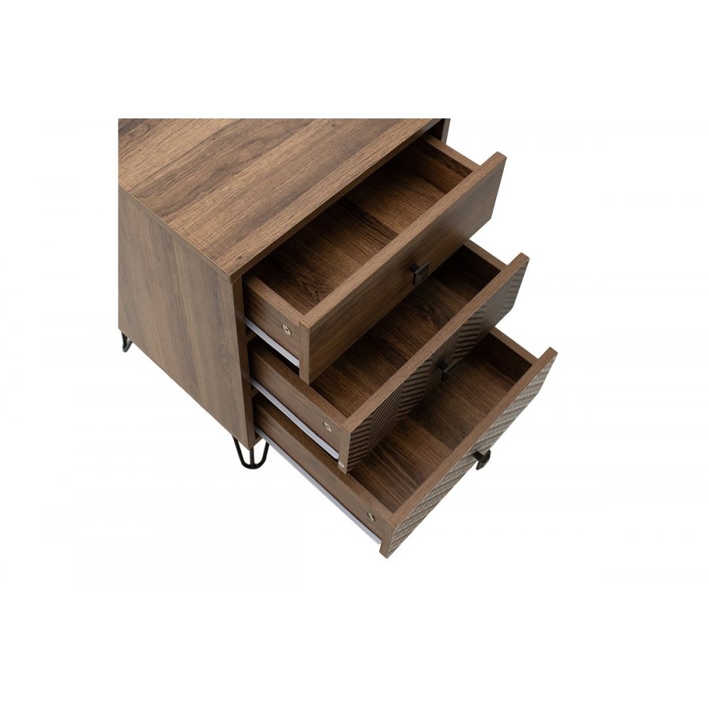 Κομοδίνο με 3 συρτάρια "Boho" από MDF-μέταλλο σε καρυδί-μαύρο χρώμα 40x40x59