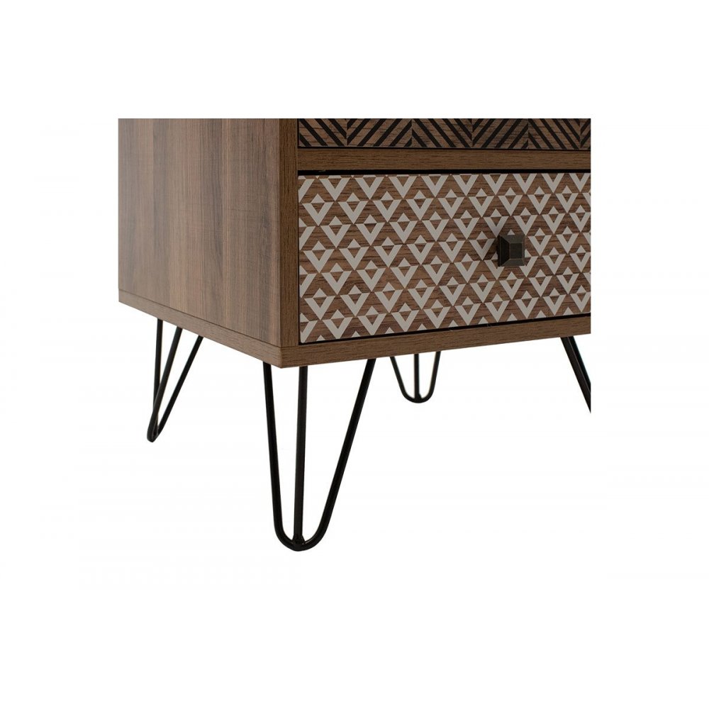 Κομοδίνο με 3 συρτάρια "Boho" από MDF-μέταλλο σε καρυδί-μαύρο χρώμα 40x40x59