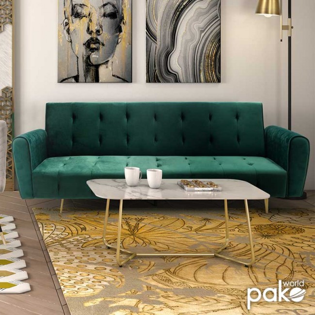 Τραπέζι σαλονιού "PARIS"  από μέταλλο-γυαλί σε χρώμα χρυσό-σχέδιο μαρμάρου 120x80x45