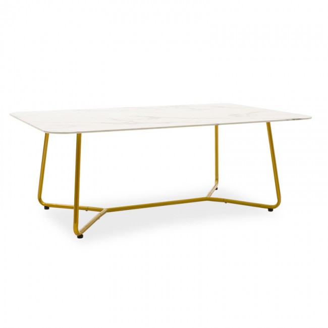 Τραπέζι σαλονιού "PARIS"  από μέταλλο-γυαλί σε χρώμα χρυσό-σχέδιο μαρμάρου 120x80x45