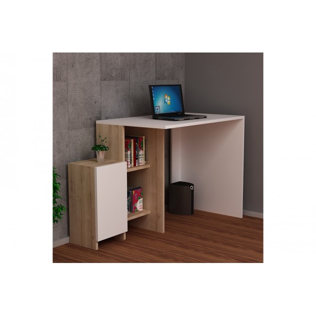 Γραφείο με ραφιέρα "KELY" σε λευκό-φυσικό χρώμα 113x55x74
