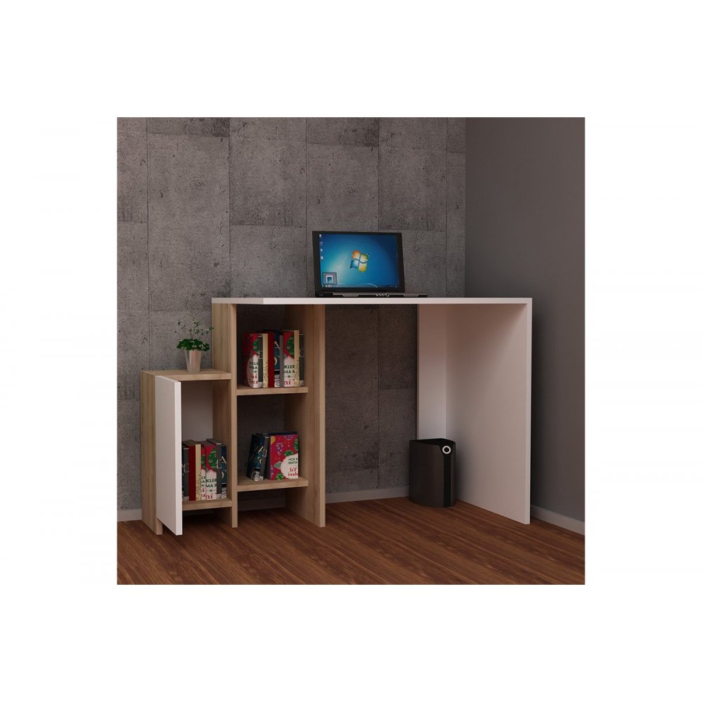 Γραφείο με ραφιέρα "KELY" σε λευκό-φυσικό χρώμα 113x55x74