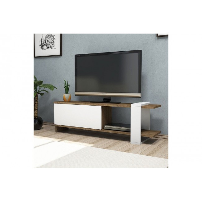 Έπιπλο τηλεόρασης "CAVE" σε καρυδί-λευκό χρώμα 120x25x37