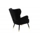 Πολυθρόνα σαλονιού "LARK" από βελούδο σε μαύρο χρώμα 65x74x90