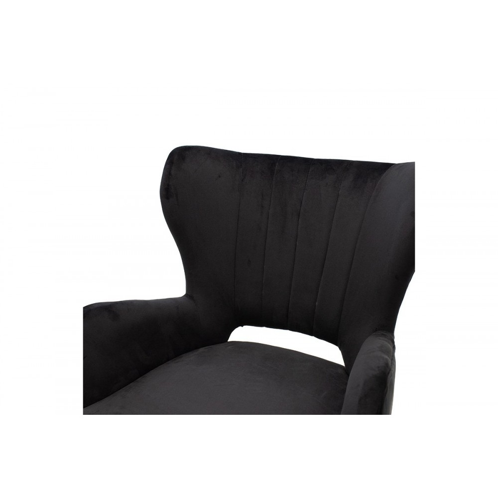 Πολυθρόνα σαλονιού "LARK" από βελούδο σε μαύρο χρώμα 65x74x90
