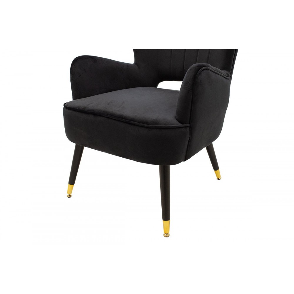 Πολυθρόνα σαλονιού "LARK" από βελούδο σε μαύρο χρώμα 65x74x90