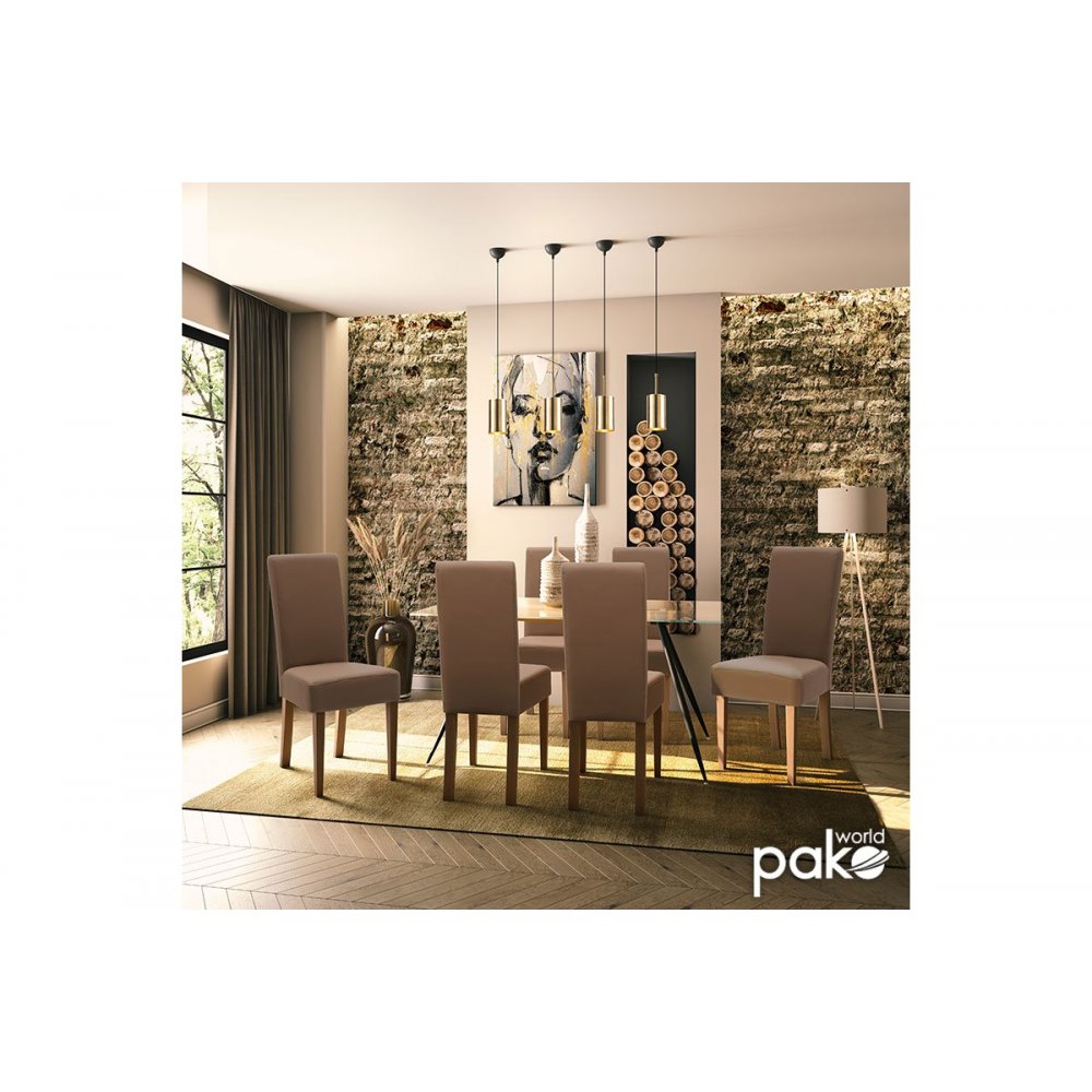 Καρέκλα "DITTA" από μασίφ-τεχνόδερμα σε καρυδί-καφέ χρώμα 45x58x96