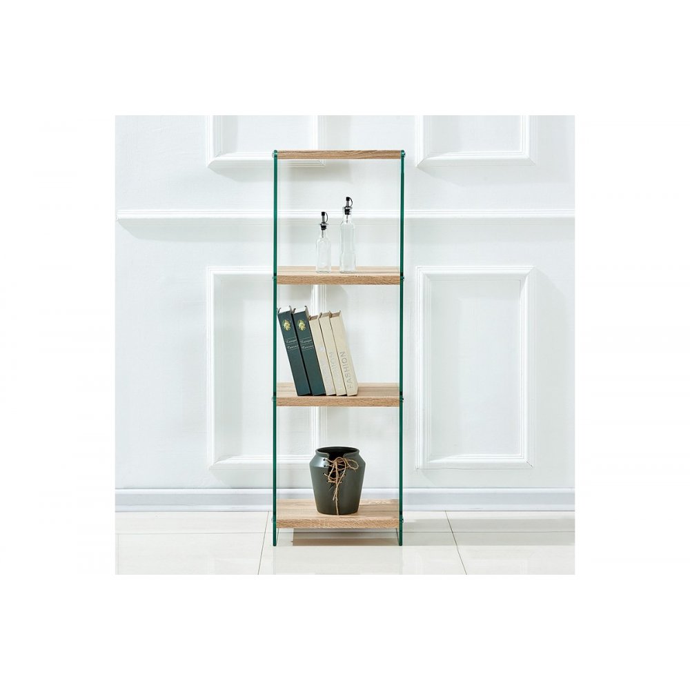 Βιβλιοθήκη "COMPTON" από γυαλί-MDF σε διάφανο-σονόμα χρώμα 40x30x125