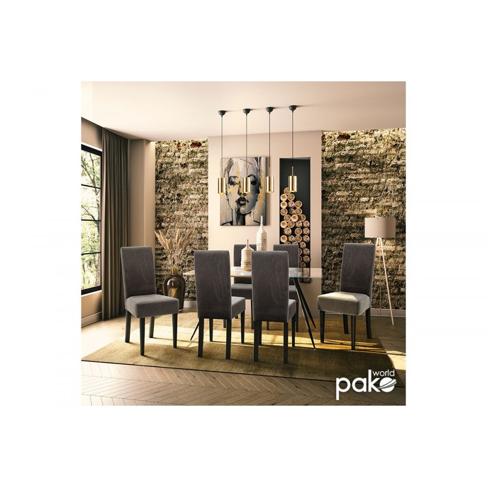 Καρέκλα "DITTA" από μασίφ-ύφασμα σε βέγγε-ανθρακί χρώμα 45x58x96