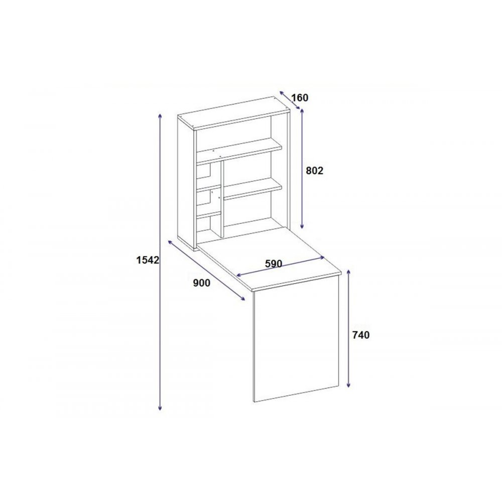 Γραφείο τοίχου "RAVIN" ανοιγόμενο σε λευκό χρώμα 63x90x154