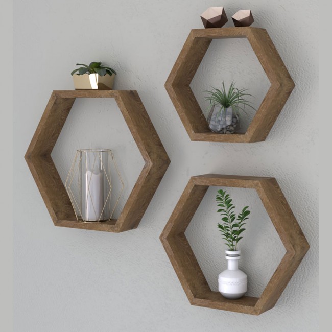 Ραφιέρα τοίχου "VALIS" τριών τεμαχίων χρώμα καρυδί 40x9x35