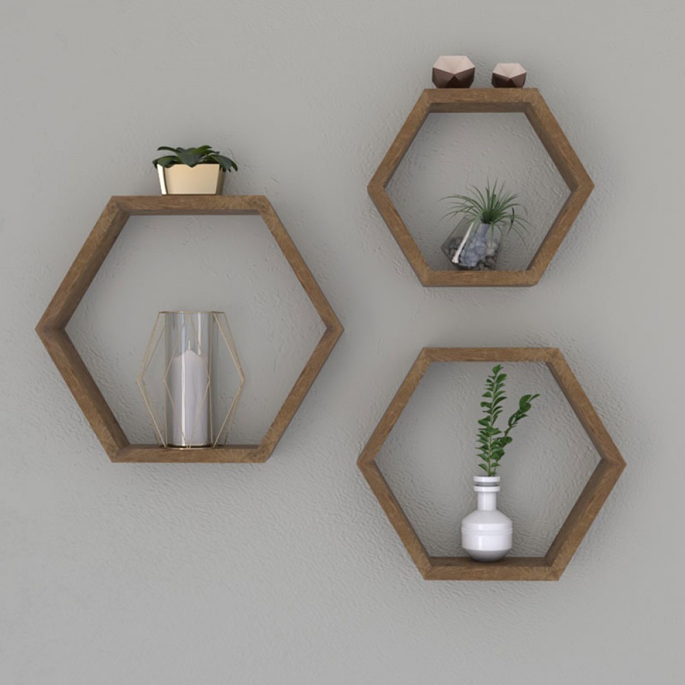 Ραφιέρα τοίχου "VALIS" τριών τεμαχίων χρώμα καρυδί 40x9x35