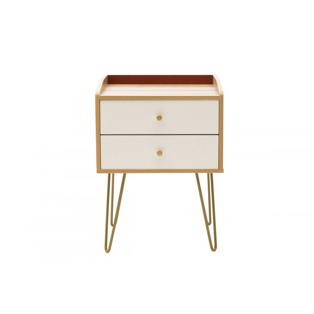 Κομοδίνο "Nael" από MDF-μέταλλο σε φυσικό-λευκό-χρυσό χρώμα 45x40x62