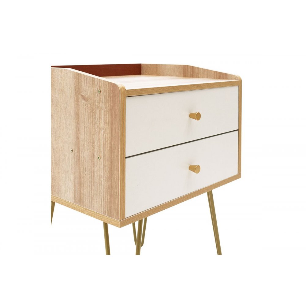 Κομοδίνο "Nael" από MDF-μέταλλο σε φυσικό-λευκό-χρυσό χρώμα 45x40x62