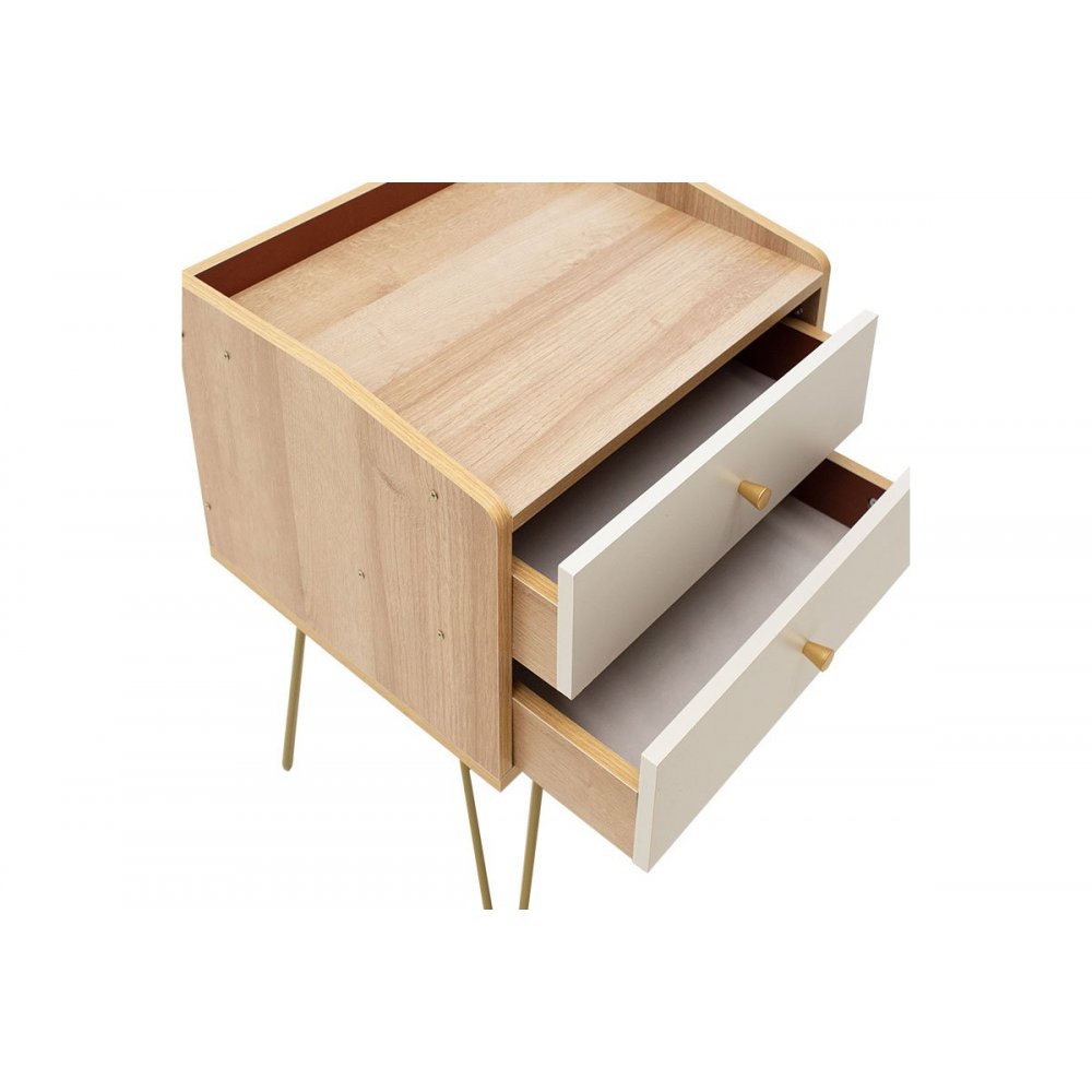 Κομοδίνο "Nael" από MDF-μέταλλο σε φυσικό-λευκό-χρυσό χρώμα 45x40x62