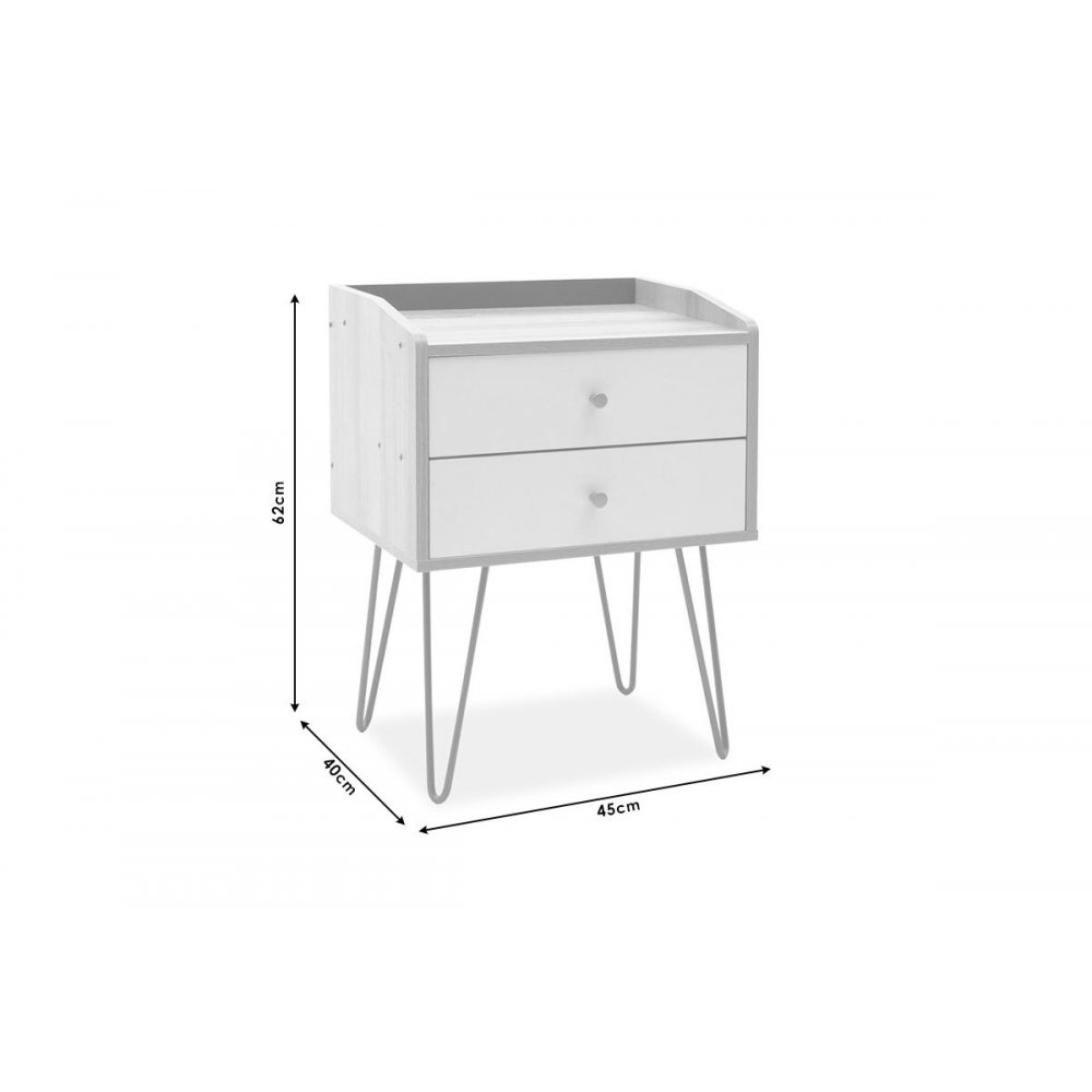 Κομοδίνο "Nael" από MDF-μέταλλο σε φυσικό-λευκό-χρυσό χρώμα 45x40x62