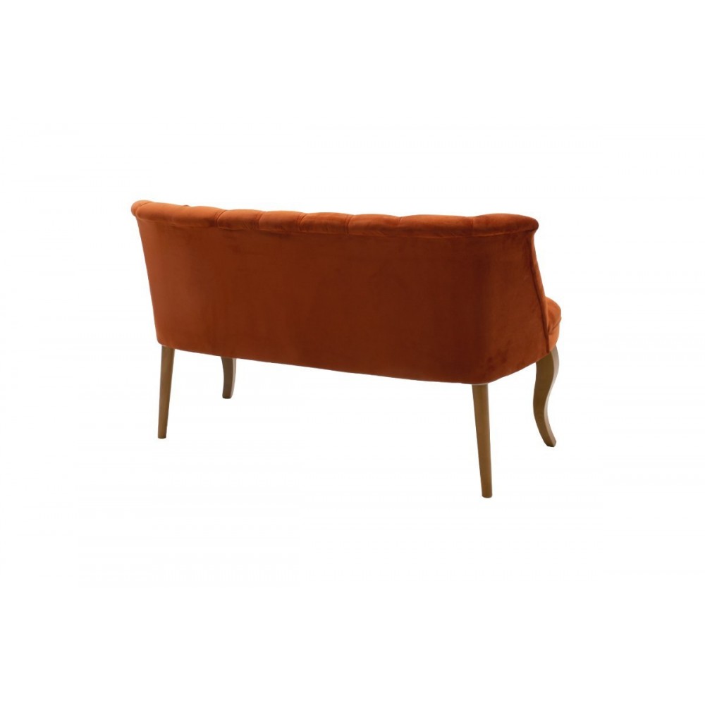 Καναπές "LORETA" διθέσιος από ύφασμα βελούδο/ξύλο σε κεραμιδί/καρυδί χρώμα 123x65x73