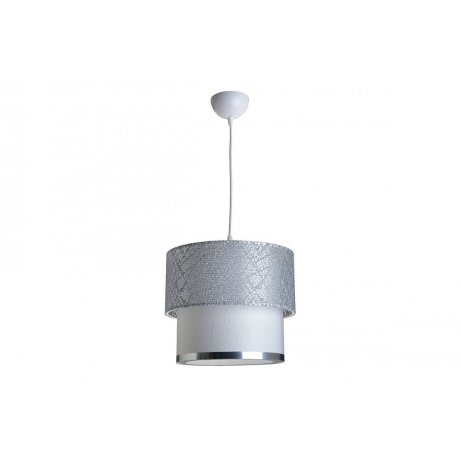 Φωτιστικό οροφής "PWL-0963" από ύφασμα/PVC σε ασημί/λευκό χρώμα Φ30x55 Ε27