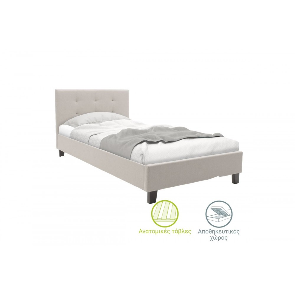 Κρεβάτι ''MAGO'' μονό από ύφασμα σε χρώμα μπεζ για στρώμα 100x200