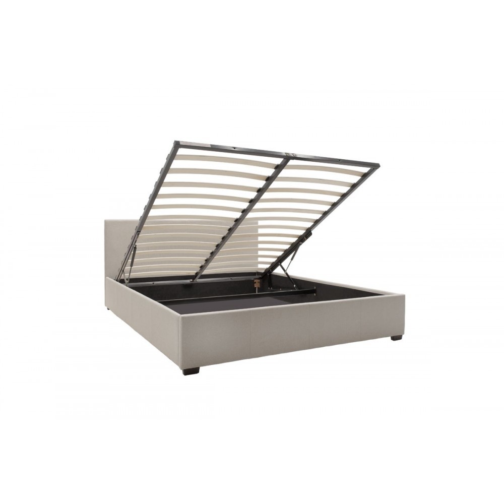 Κρεβάτι "NORSE" διπλό με αποθηκευτικό χώρο από ύφασμα σε μπεζ χρώμα 167x211x86