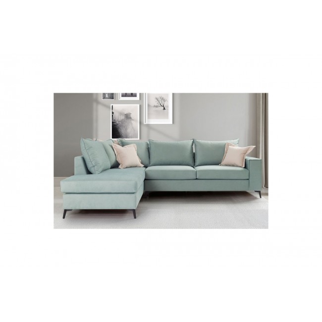 Γωνιακός καναπές "ROMANTIC" με δεξιά γωνία από ύφασμα σε σιέλ-κρεμ χρώμα 290x235x95