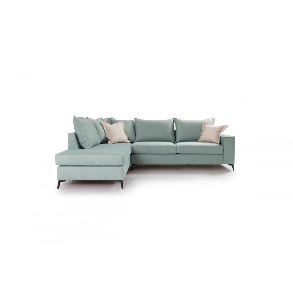 Γωνιακός καναπές "ROMANTIC" με δεξιά γωνία από ύφασμα σε σιέλ-κρεμ χρώμα 290x235x95