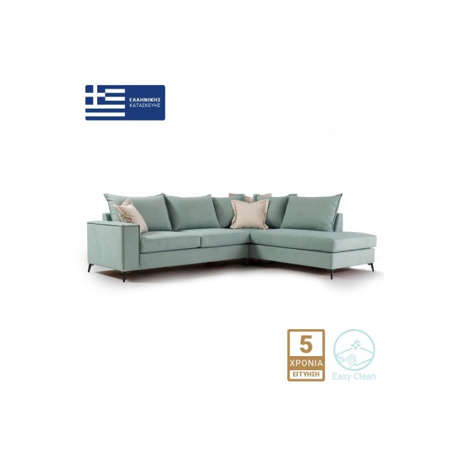 Γωνιακός καναπές "ROMANTIC" με αριστερή γωνία από ύφασμα σε σιέλ-κρεμ χρώμα 290x235x95