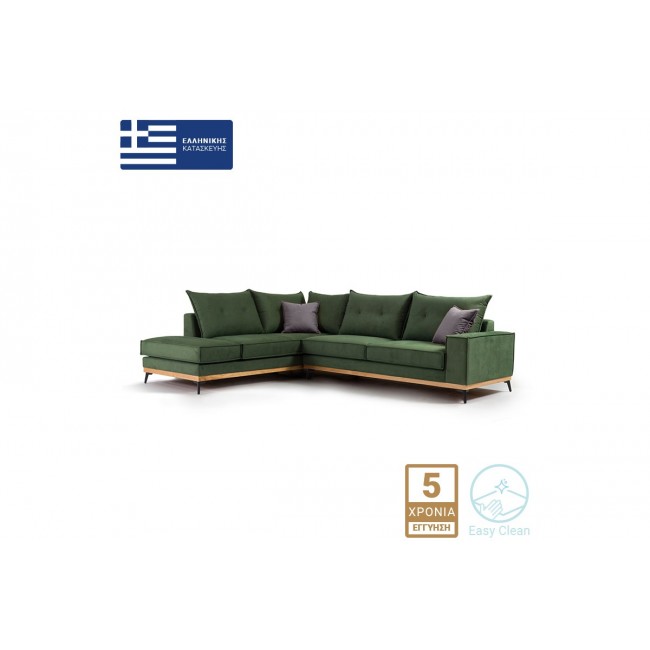 Γωνιακός καναπές "LUXURY II" με δεξιά γωνία από ύφασμα σε κυπαρισσί-ανθρακί χρώμα 290x235x95