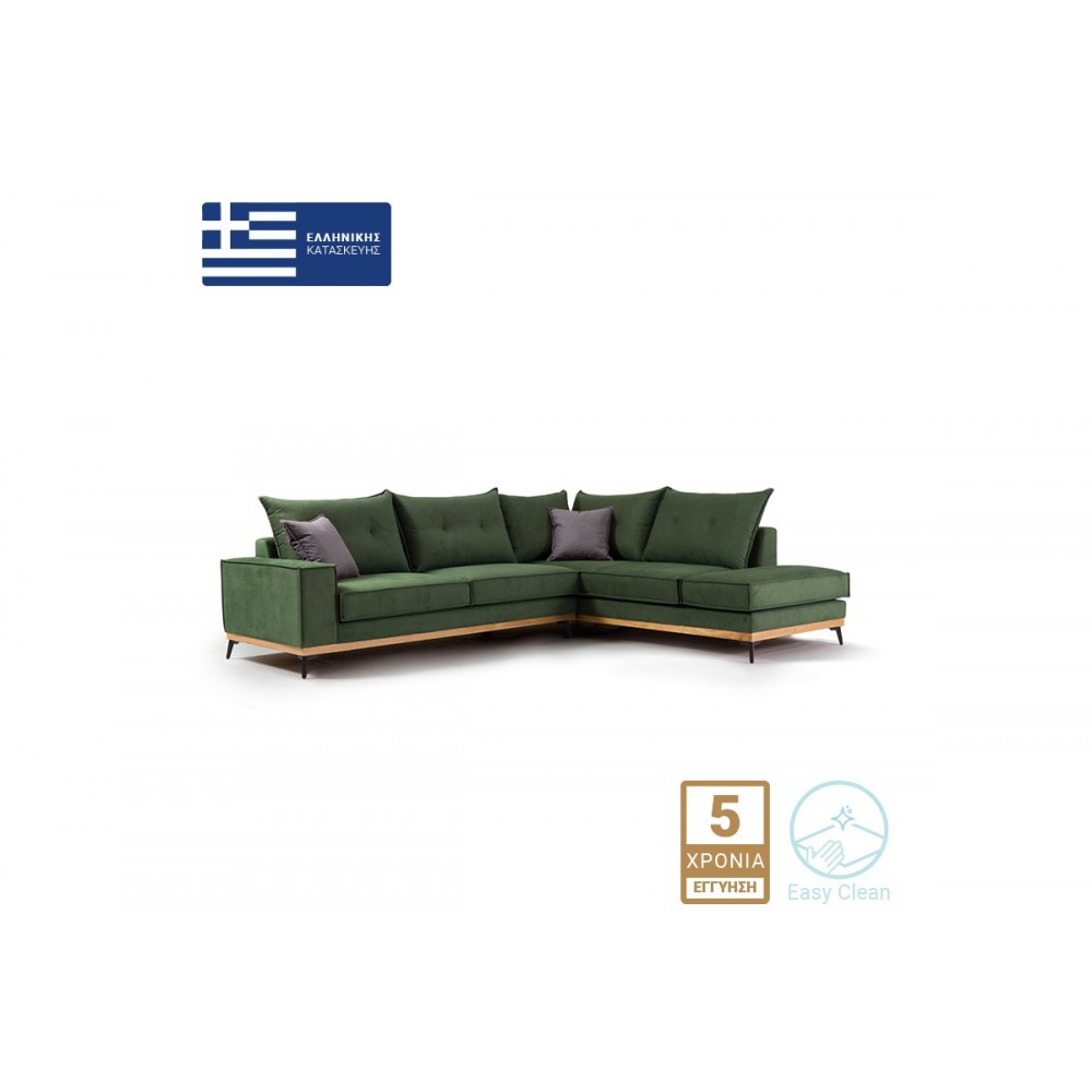 Γωνιακός καναπές "LUXURY II" με αριστερή γωνία από ύφασμα σε κυπαρισσί-ανθρακί χρώμα 290x235x95