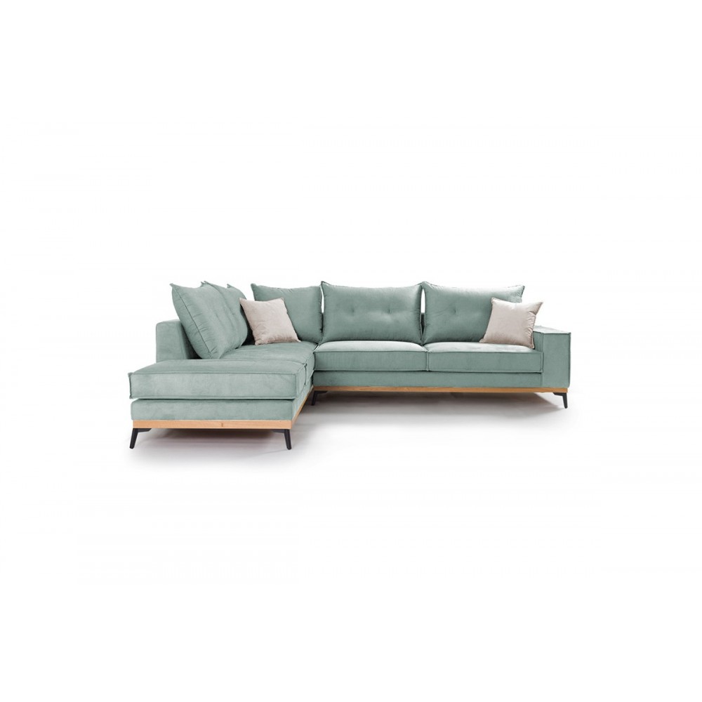 Γωνιακός καναπές "LUXURY II" με δεξιά γωνία από ύφασμα σε σιέλ-κρεμ  χρώμα 290x235x95