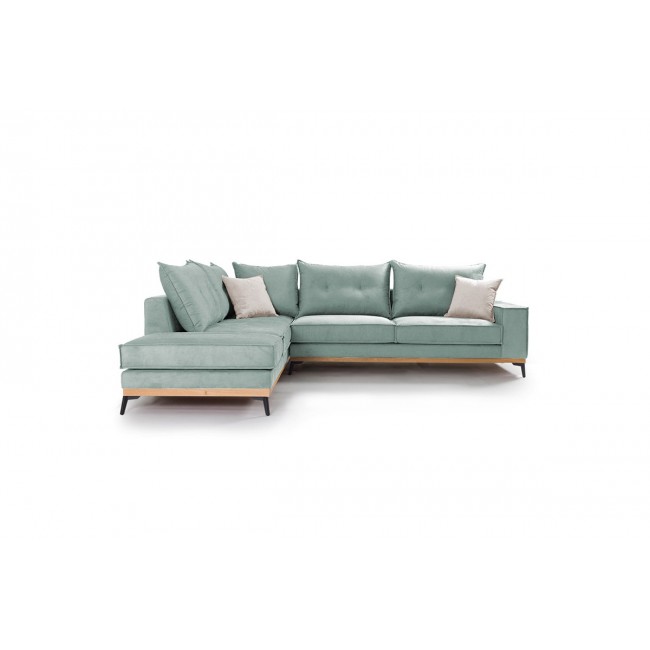 Γωνιακός καναπές "LUXURY II" με δεξιά γωνία από ύφασμα σε σιέλ-κρεμ  χρώμα 290x235x95