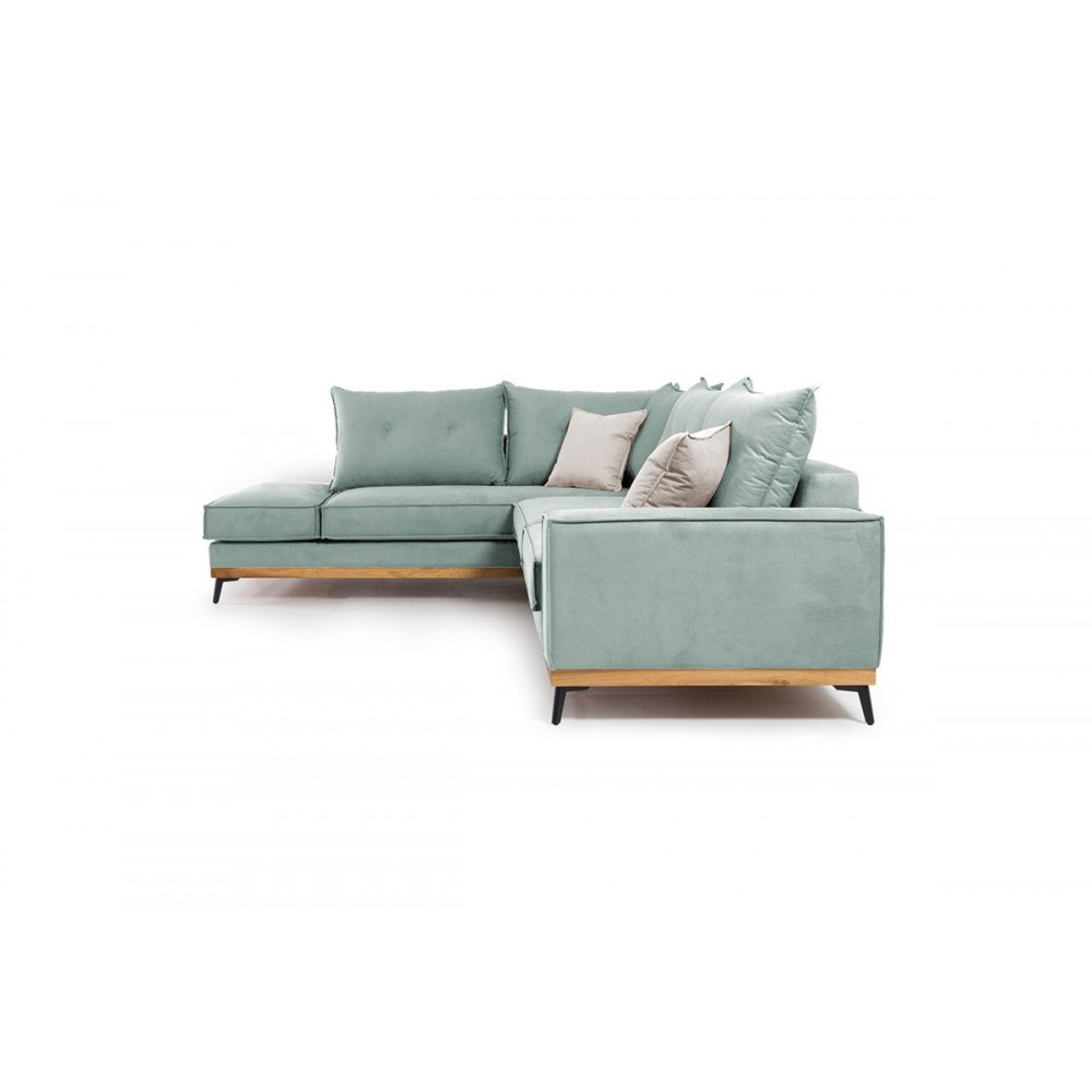 Γωνιακός καναπές "LUXURY II" με δεξιά γωνία από ύφασμα σε σιέλ-κρεμ  χρώμα 290x235x95